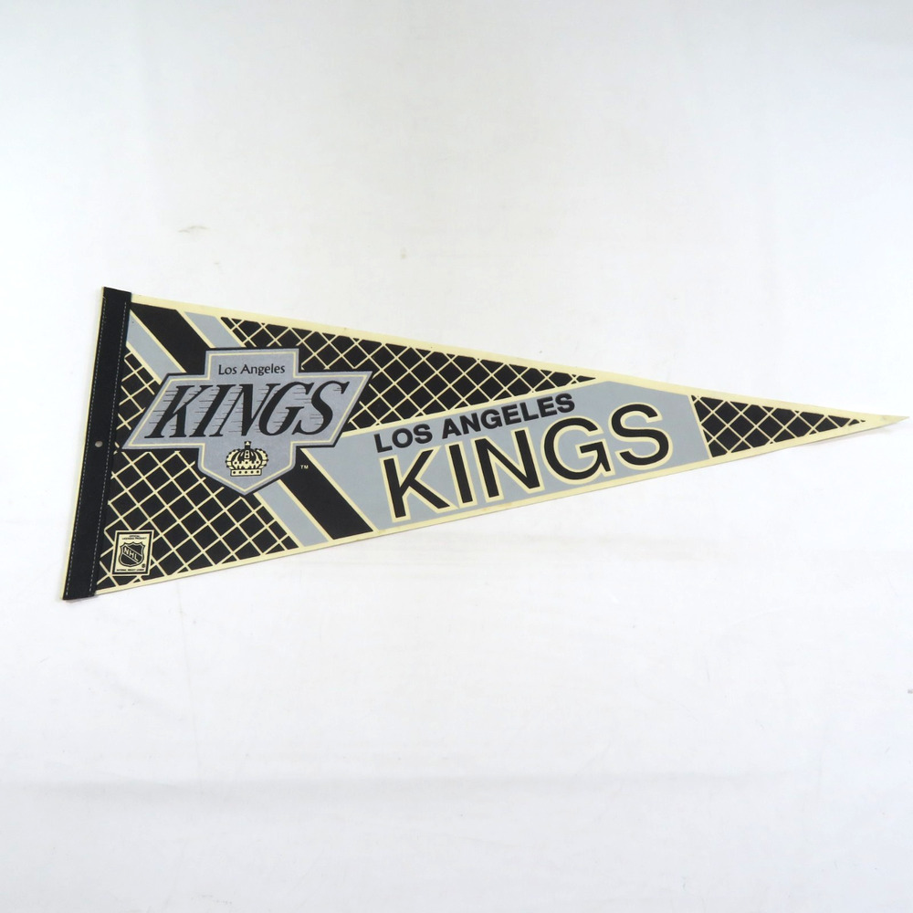 Los Angeles Kings Hockey Net Logo Hockey Pennant Black White Gray 30X12 1990s